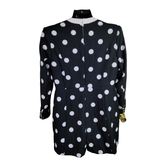 Women Black White Polka Dot V-Cut Line Romper w/Pockets back Zipper. Size 1X NWT - Picture 6 of 16